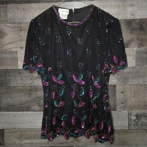 80s art deco silk beaded top